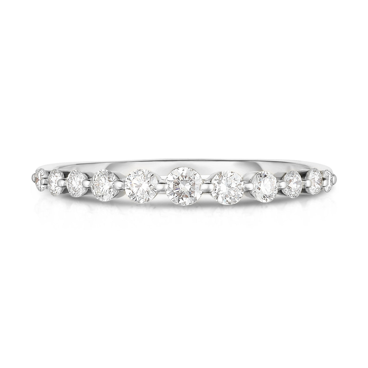 Graduated Diamond Single Prong 1/2 Eternity Ring, 14k white gold,  11 diamonds, 0.3 carats - URBAETIS Fine Jewelry