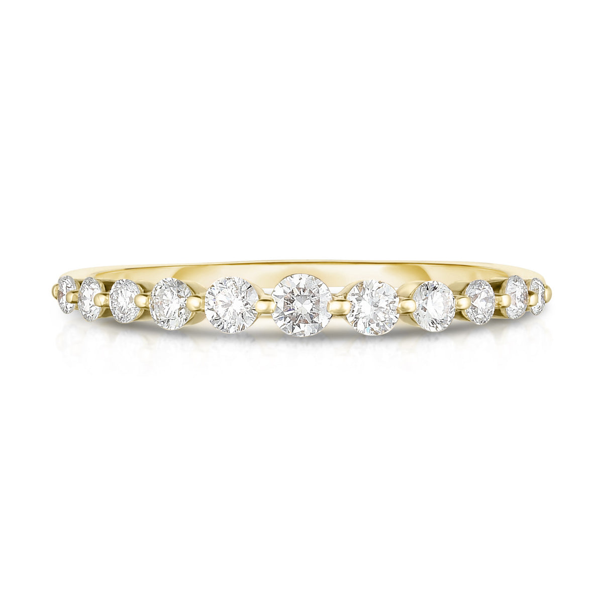 Graduated Diamond Single Prong 1/2 Eternity Ring, 14k yellow gold,  11 diamonds, 0.3 carats - URBAETIS Fine Jewelry