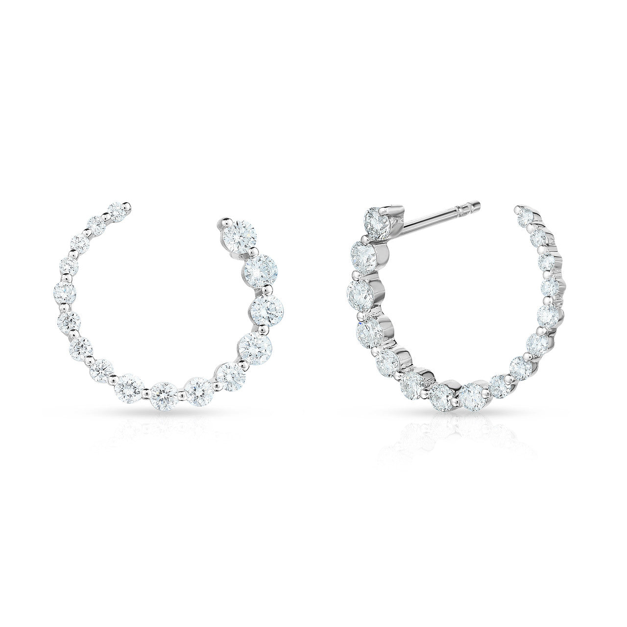 Graduated Diamond Single Prong Garland Hoops, 14k white gold - Urbaetis Fine Jewelry