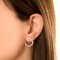 Graduated Pearl and Diamond Garland Hoops, 14k yellow gold - URBAETIS Fine Jewelry