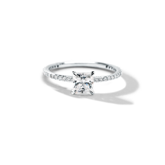 18K White Gold Platinum Princess Pave Solitaire Engagement Ring