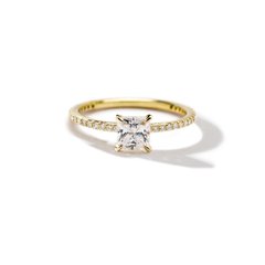 18K Yellow Gold Princess Pave Solitaire Engagement Ring