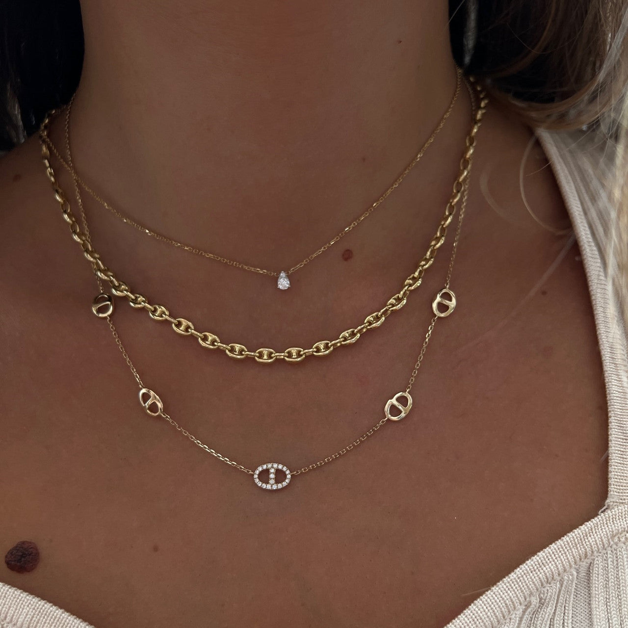 Puffed Mariner Link Necklace, 14K Yellow gold 18"- URBAETIS Fine Jewelry