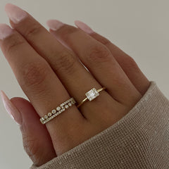 Half Half Stackable Diamond Ring, 14K Yellow Gold- URBAETIS Fine Jewelry