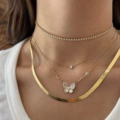 Fluted  Pear Illusion Diamond Butterfly Necklace, 14K Yellow Gold- URBAETIS Fine Jewelry