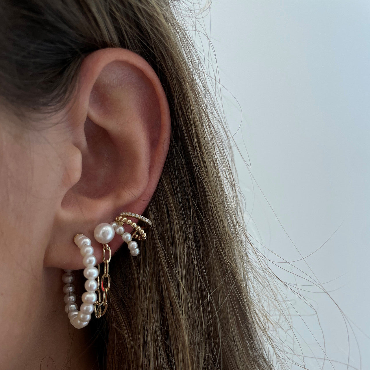 Pearl, Pave Diamond, and Beaded Earrings, 14K Yellow Gold- URBAETIS Fine Jewelry