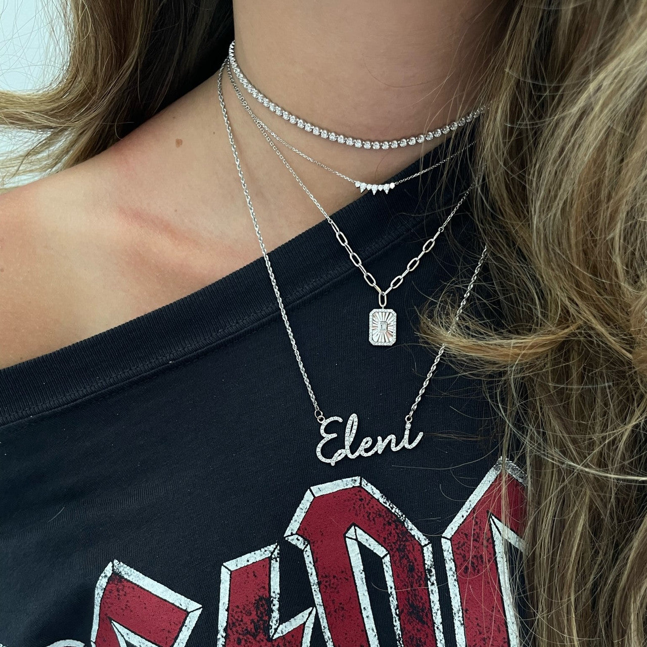 Fluted Baguette and Pave Diamond Pendant, 14k White Gold, 0.2 carats- URBAETIS Fine Jewelry