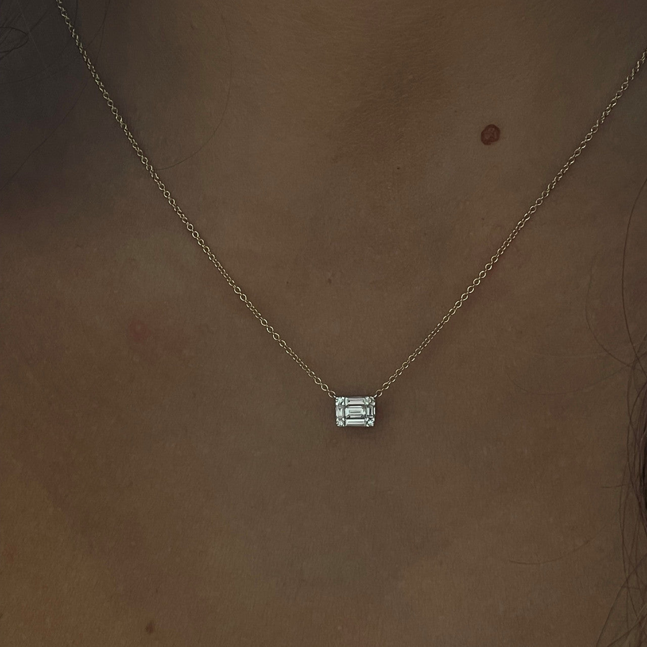 Emerald Illusion Necklace with Basket, 14K Yellow Gold- URBAETIS Fine Jewelry