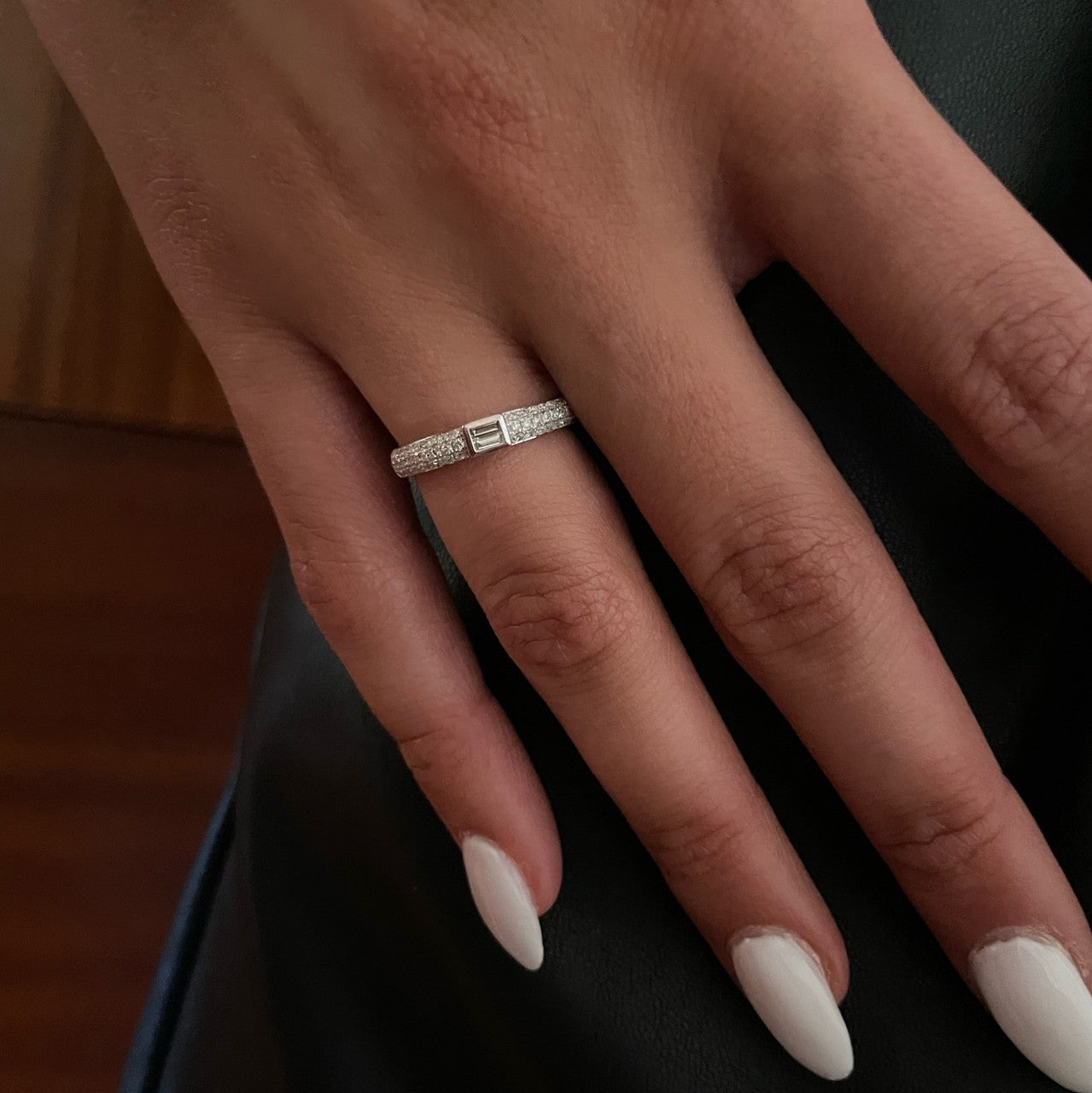 Three Row Pave Band with Baguettes, 14K White Gold- URBAETIS Fine Jewelry