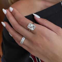 Fluted Baguette and Pave Diamond Ring, 14K White Gold, 0.2 carats- URBAETIS Fine Jewelry