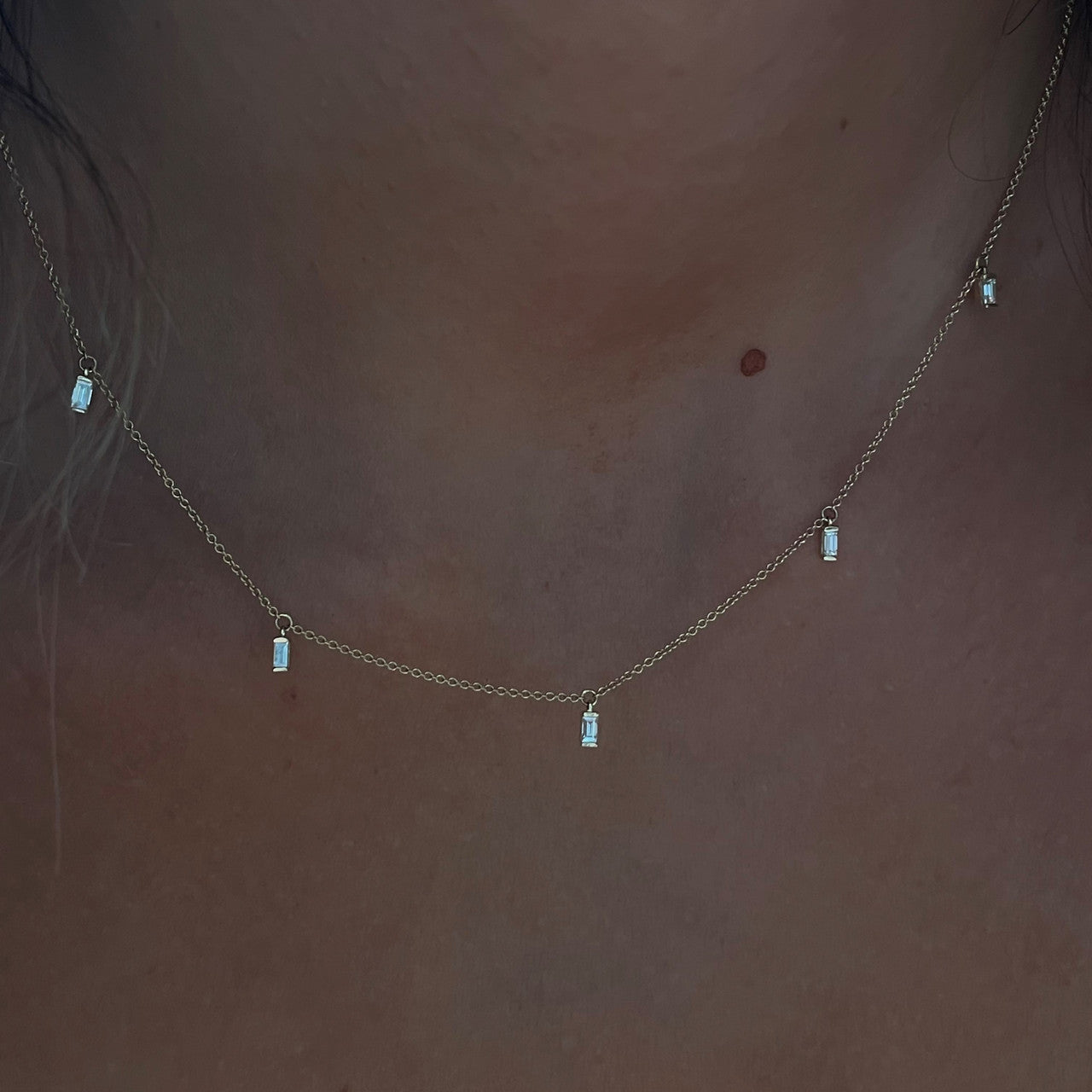 Baguette Diamond Drop Station Necklace, 14K Yellow Gold- URBAETIS Fine Jewelry