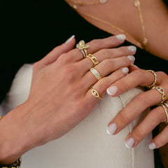 Single Diamond Evil Eye Ring, 14K yellow gold, 0.6 carats- URBAETIS Fine Jewelry