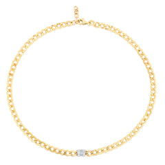 TriBeCa Emerald Diamond Cluster Curb Chain Necklace, 14k yellow gold - Urbaetis Fine Jewelry
