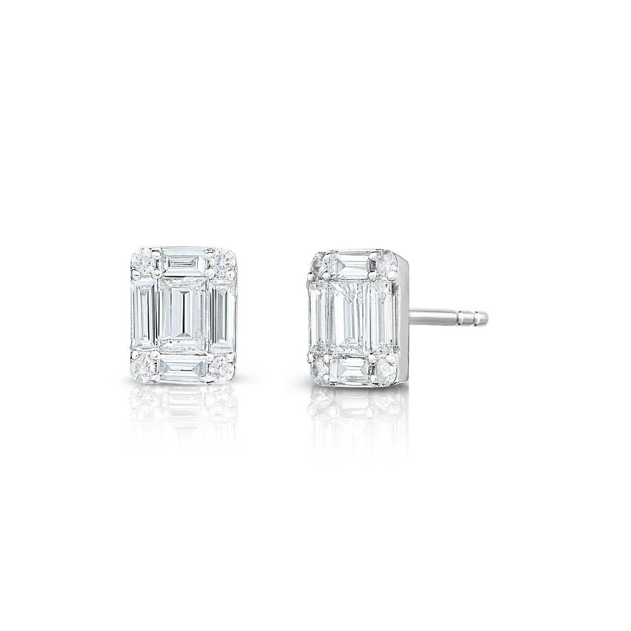 Emerald Diamond Cluster Stud Earrings, 14k white gold - Urbaetis Fine Jewelry
