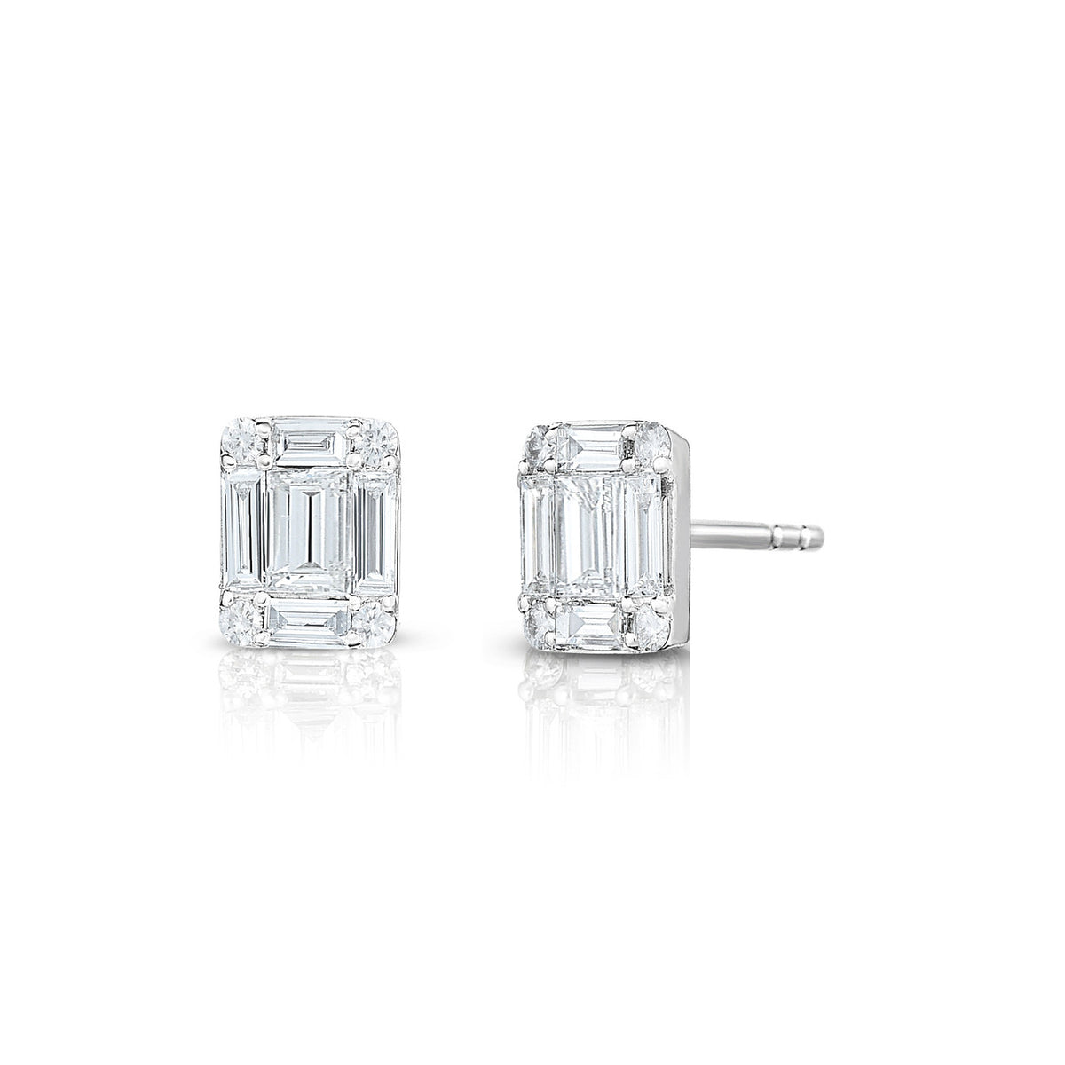 Emerald Diamond Cluster Stud Earrings, 14k white gold - Urbaetis Fine Jewelry