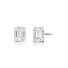 Emerald Diamond Cluster Stud Earrings, 14k white gold - Urbaetis Fine Jewelry