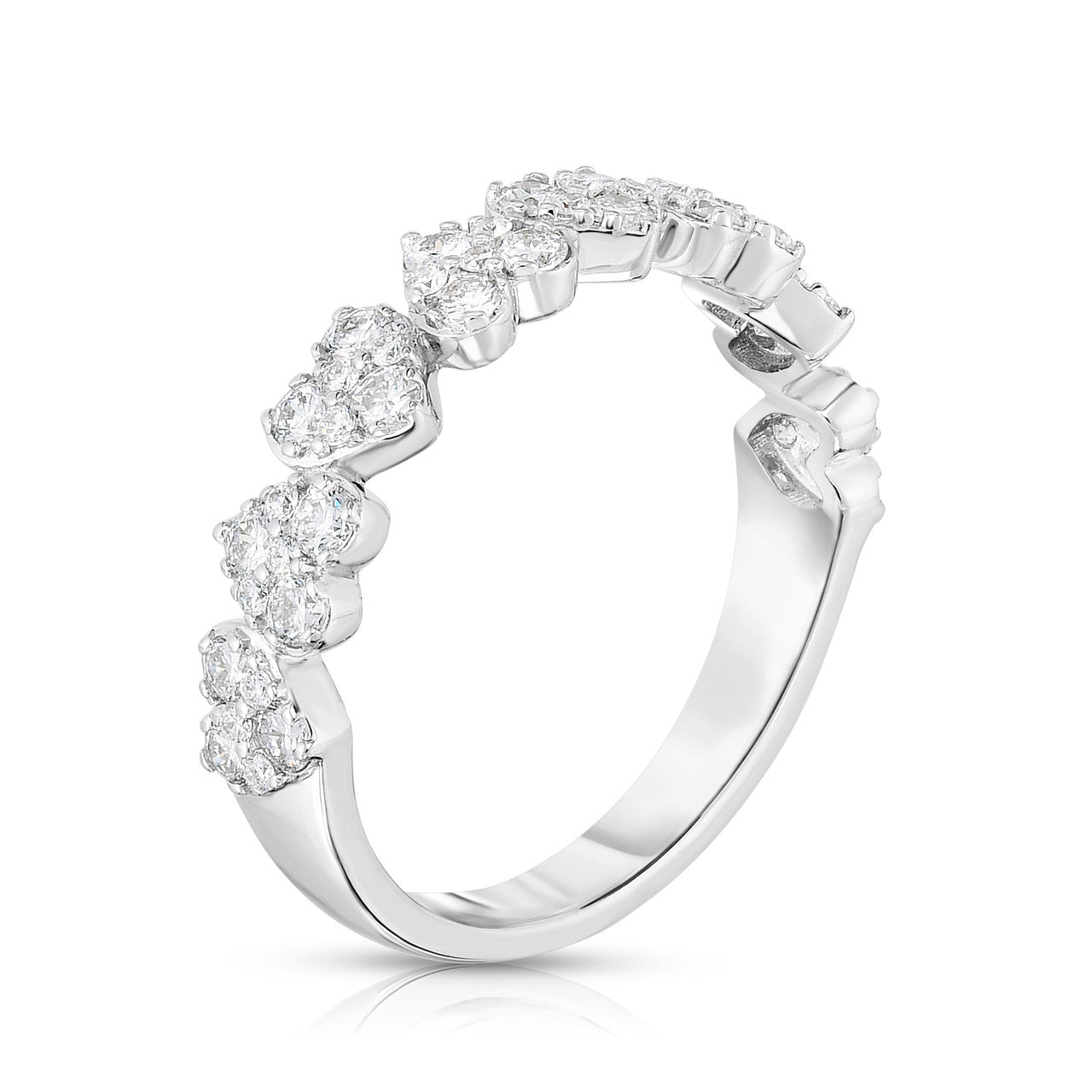 Heart Diamond Cluster 1/2 Eternity Ring, 14k white gold - Urbaetis Fine Jewelry