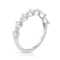 Illusion Pear Diamond 1/2 Eternity Ring, two round diamonds create the illusion of 7 pear diamonds, 14k white gold - Urbaetis Fine Jewelry
