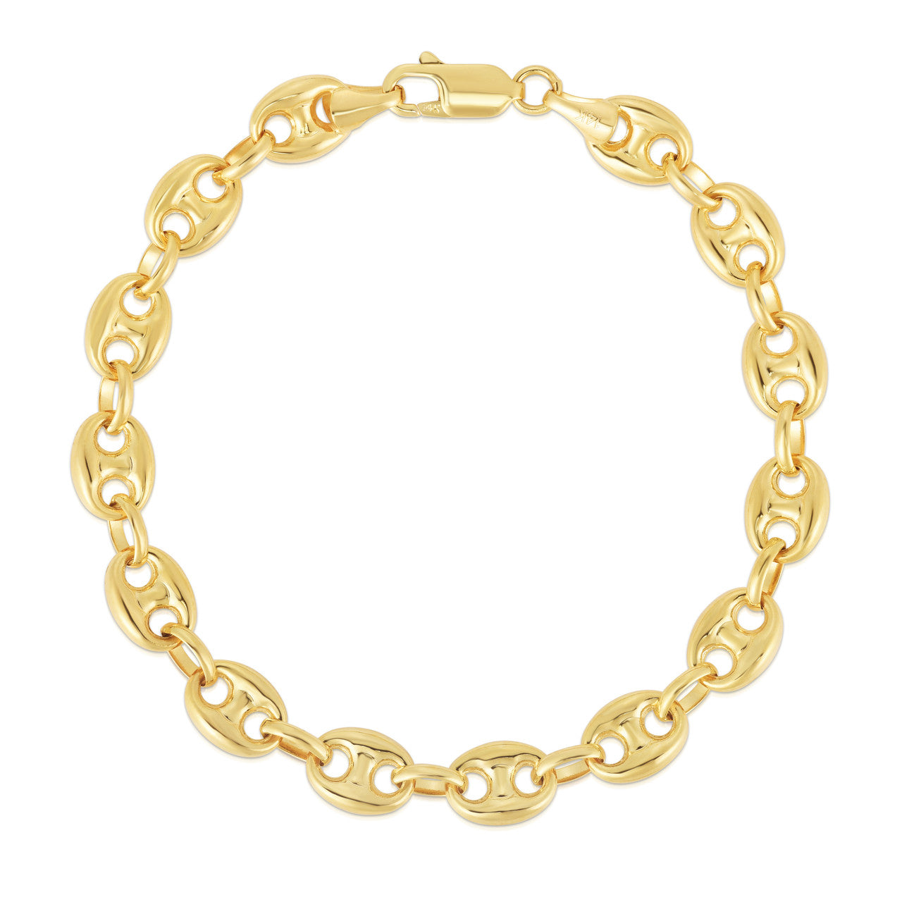 Light Puffed Mariner Bracelet, 14k yellow gold, 6.9mm - URBAETIS Fine Jewelry