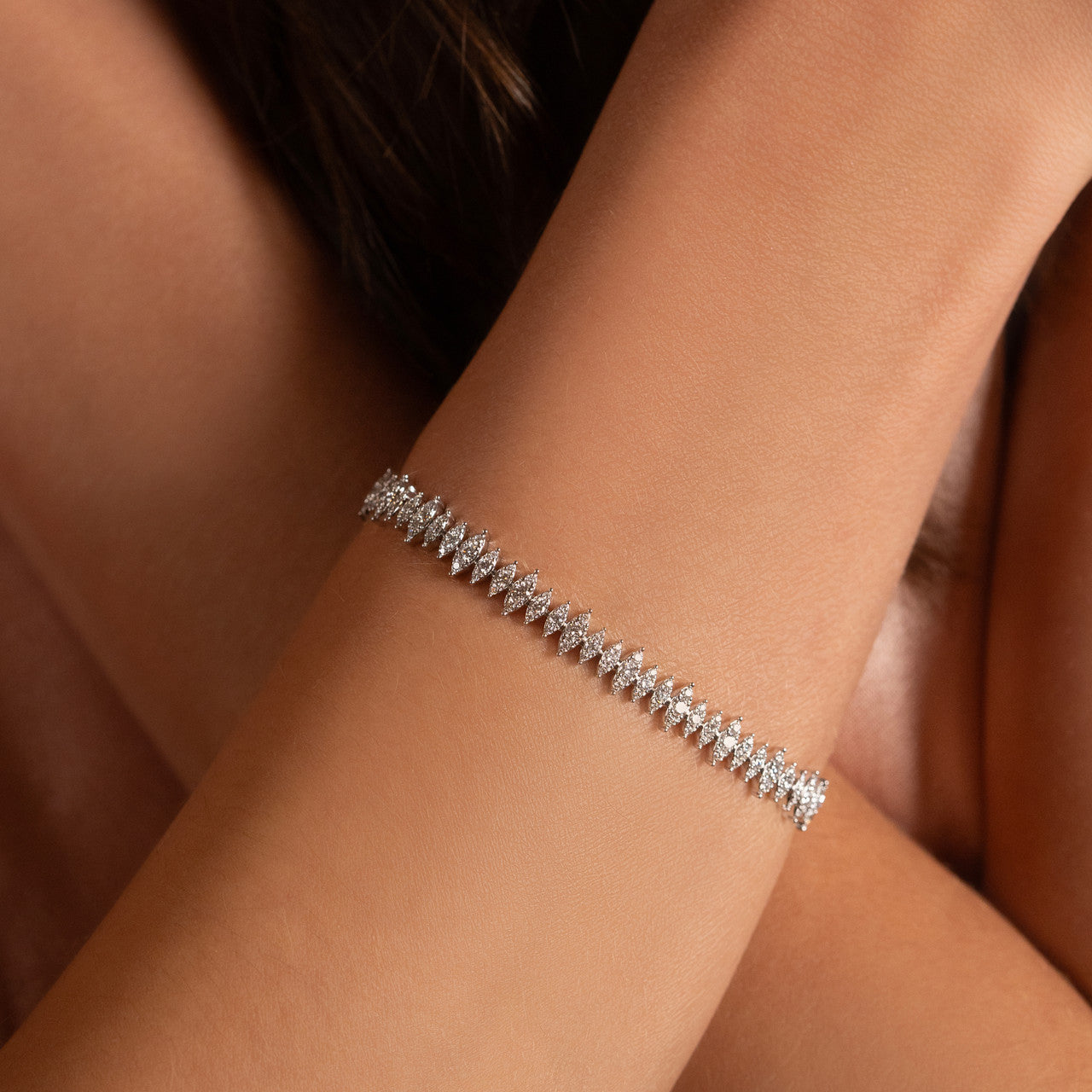 Marquise Illusion Diamond Tennis Bracelet, 14K White Gold- URBAETIS Fine Jewelry