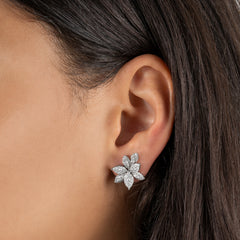 Pave Diamond Flower Earrings, 14k white gold- URBAETIS Fine Jewelry