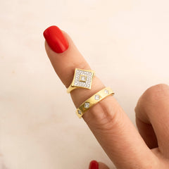 Pave' and Princess Diamond Signet Ring, 14K Yellow Gold- URBAETIS Fine Jewelry