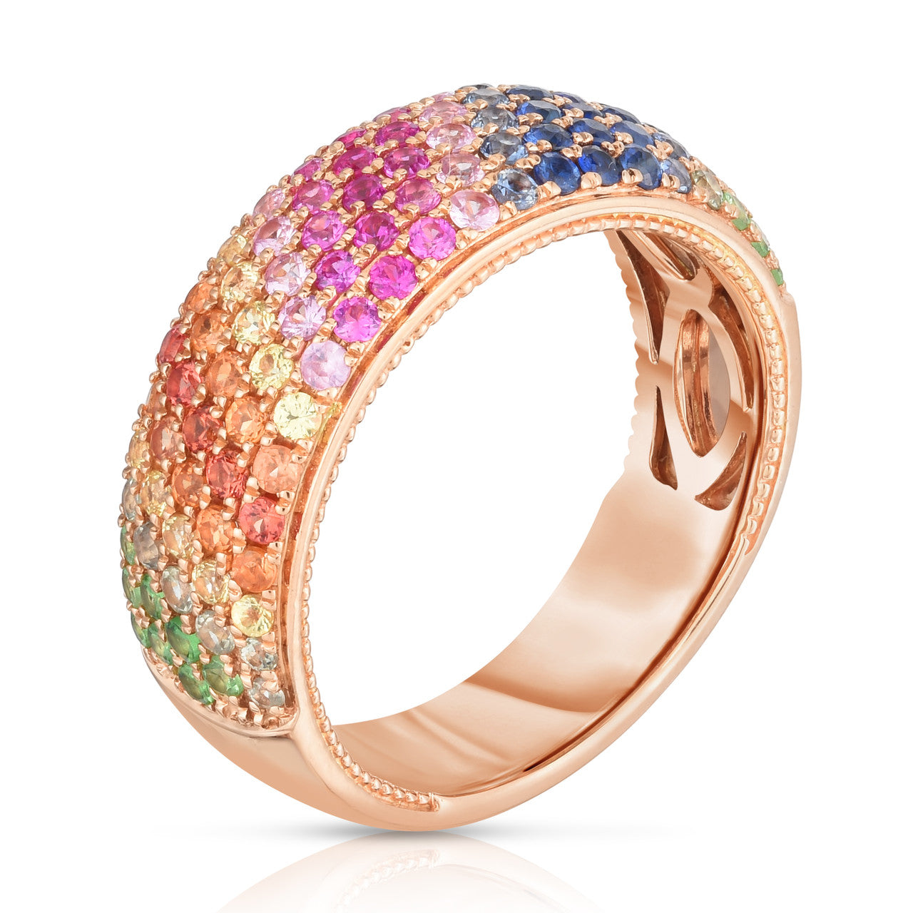 Rainbow Gemstone Cigar Band, 14k rose gold - Urbaetis Fine Jewelry