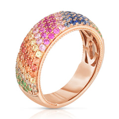 Rainbow Gemstone Cigar Band, 14k rose gold - Urbaetis Fine Jewelry