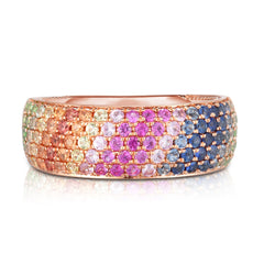 Rainbow Gemstone Cigar Band, 14k rose gold - Urbaetis Fine Jewelry