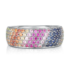Rainbow Gemstone Cigar Band, 14k white gold - Urbaetis Fine Jewelry
