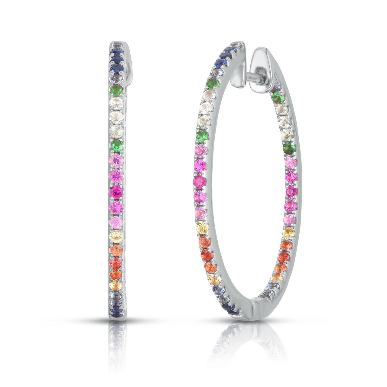 Rainbow Gemstone Hoops, 14k white gold - Urbaetis Fine Jewelry