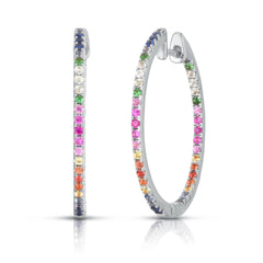 Rainbow Gemstone Hoops, 14k white gold - Urbaetis Fine Jewelry