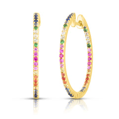 Rainbow Gemstone Hoops, 14k yellow gold - Urbaetis Fine Jewelry