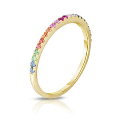 Rainbow Mixed Gemstone 1/2 Eternity Ring, 14k yellow gold- Urbaetis Fine Jewelry