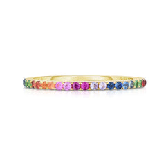 Rainbow Mixed Gemstone 1/2 Eternity Ring, 14k yellow gold- Urbaetis Fine Jewelry