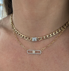 Long Link Necklace with  Baguette Diamonds, 14K Yellow gold, 0.31 carats- URBAETIS Fine Jewelry