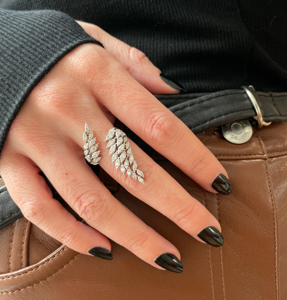 Marquise Wrap Ring, 14k white gold, 1.29 carats - URBAETIS Fine Jewelry