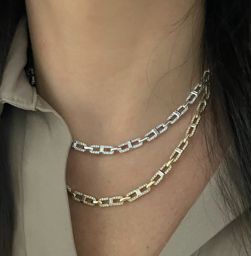 Baguette Link Necklace, 14k yellow gold, 1.84 carats - URBAETIS Fine Jewelry