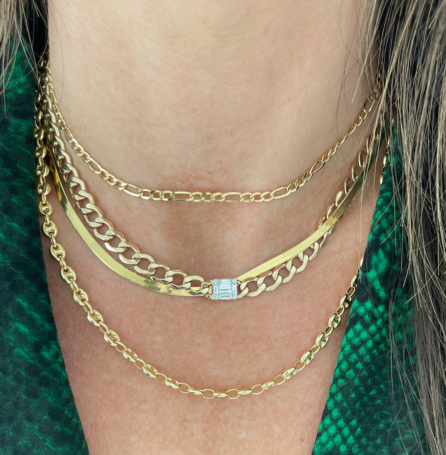 Herringbone Necklace, 2.8mm, 14k yellow gold - URBAETIS Fine Jewelry