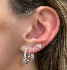 Petite Emerald Illusion Diamond Drop Earrings, 14k white gold - URBAETIS Fine Jewelry