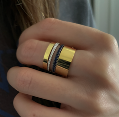 Diamond and Sapphire Double Wave Band, 14k white gold - URBAETIS Fine Jewelry