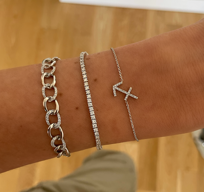 Gold and Diamond Chain Link Bolo Bracelet, 14k white gold - Urbaetis Fine Jewelry