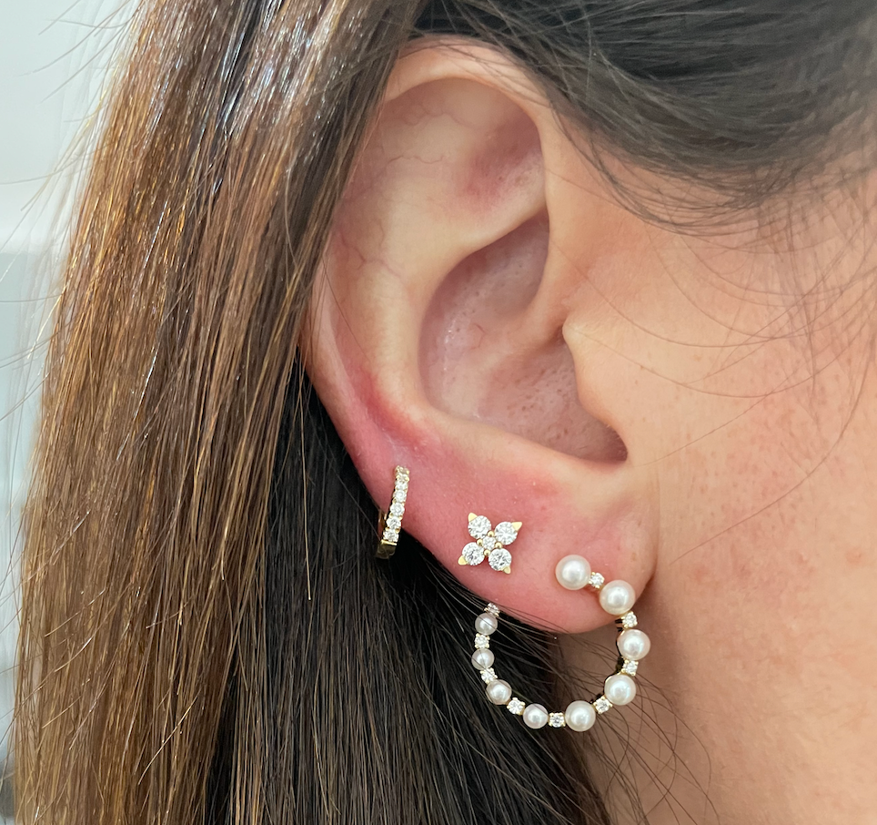 Graduated Pearl and Diamond Garland Hoops, 14k yellow gold - URBAETIS Fine Jewelry