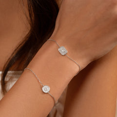 Pave' and Round Diamond Bracelet, 14K White Gold- URBAETIS Fine Jewelry