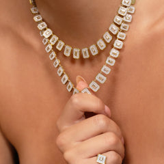 Baguette Diamond Shield Statement Necklace, 14K Yellow Gold- URBAETIS Fine Jewelry