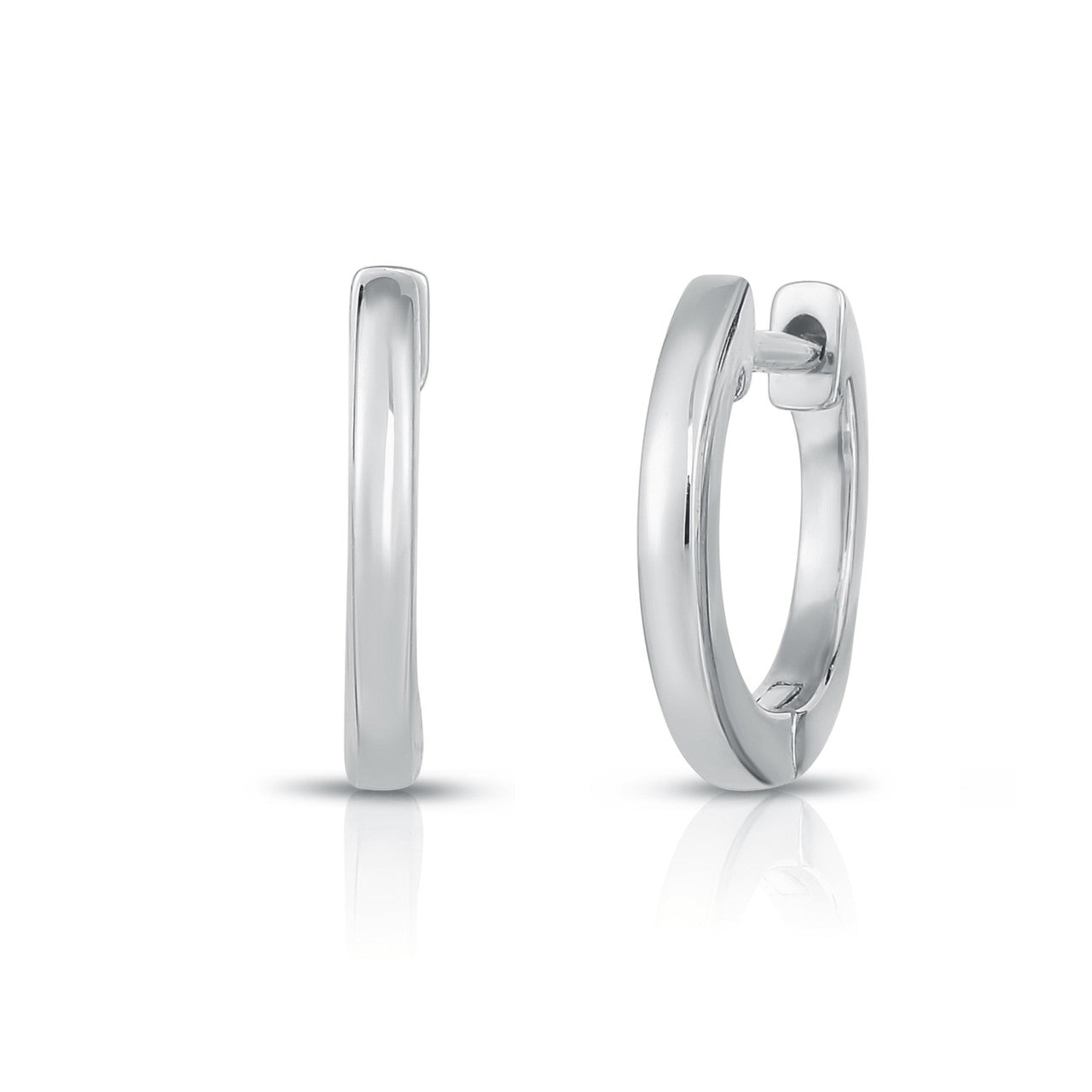Solid Gold Huggie Hoop Earrings, 14k white gold - Urbaetis Fine Jewelry