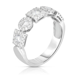 Mixed Square Shape and Round Diamond Cluster 1/2 Eternity Ring, 14k white gold - Urbaetis Fine Jewelry