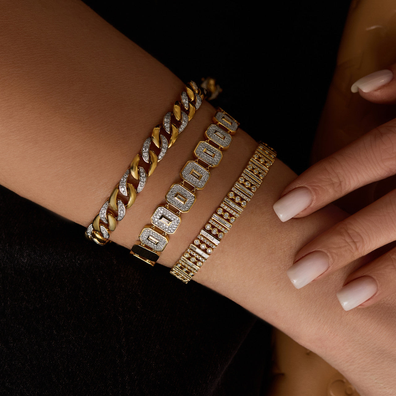 Mixed Setting Diamond Bracelet, 14k yellow gold - URBAETIS Fine Jewelry