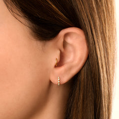 Bezel Set Diamond Huggies, 14K Yellow Gold- URBAETIS Fine Jewelry