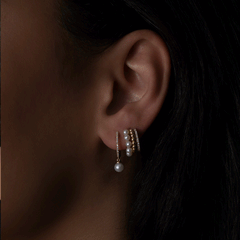 Pearl and Pave Diamond Triple Gold Huggies